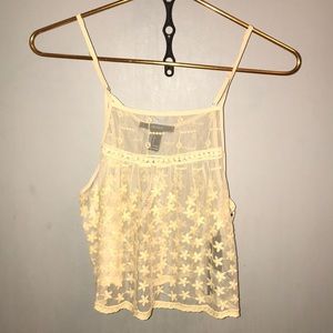 See Through Flower Print Crop Top